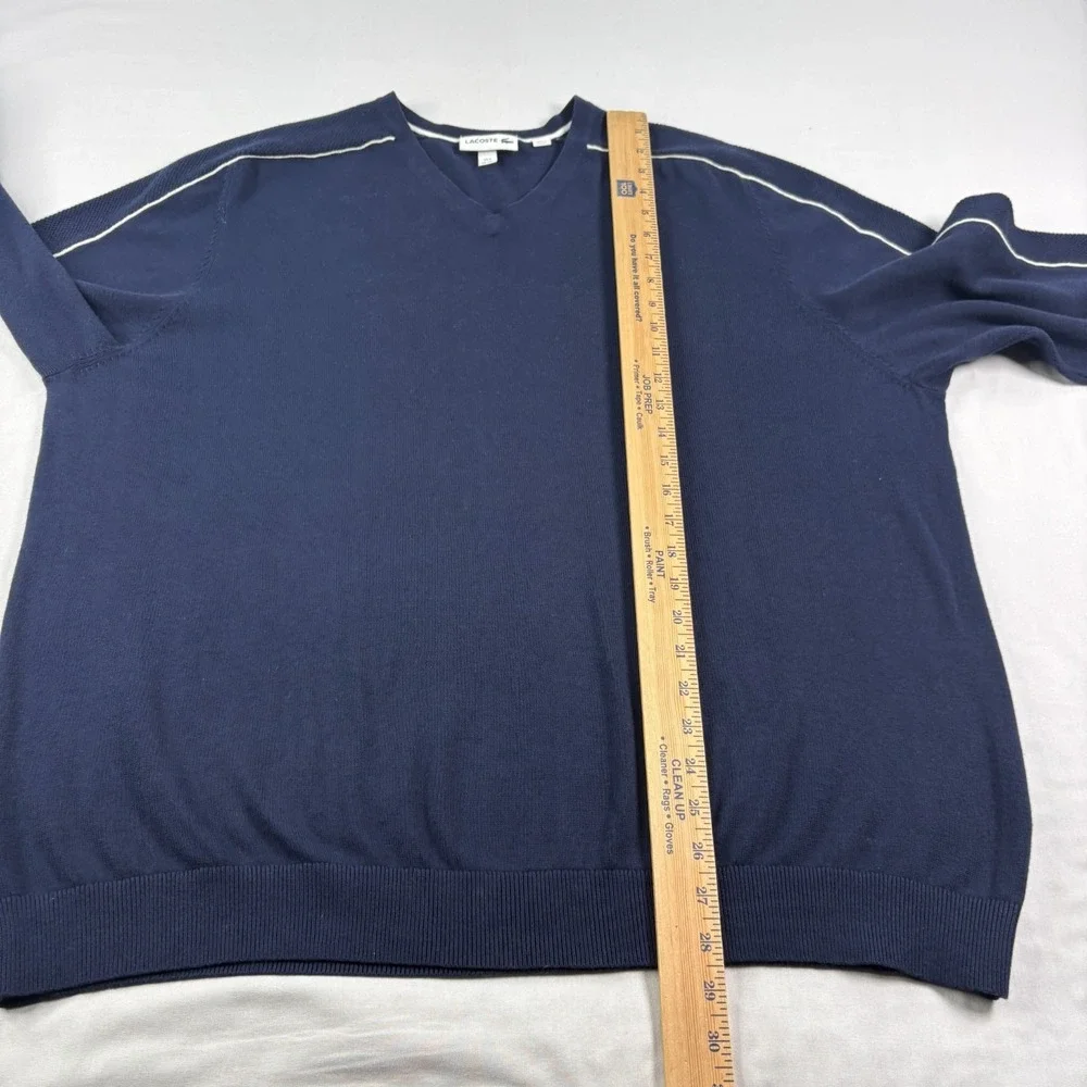 Lacoste Sweater Mens 4XL Blue V-Neck Pullover‎ Slim Fit Stretch